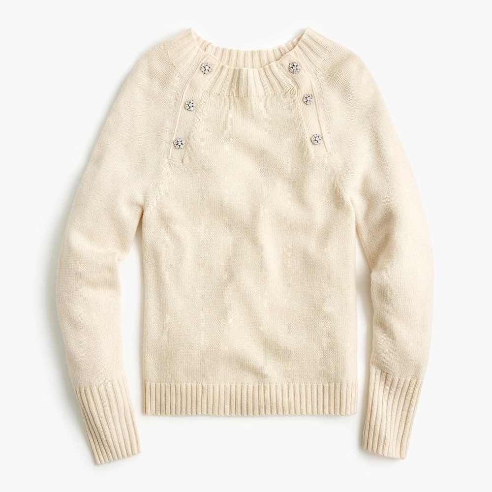 JCrew crewneck sweater with jeweled buttons